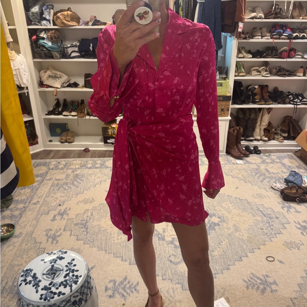 Acler Hot Pink Floral Wrap Mini Dress fits like an XS/S